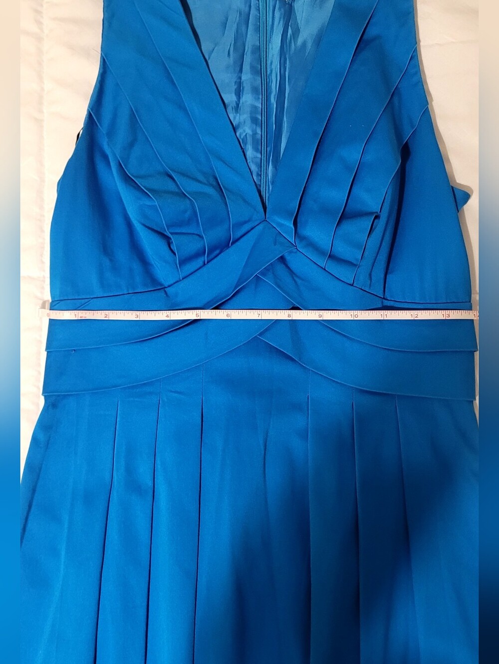 Calvin Klein, Vintage, Sleeveless V-Neck Pleated Blue Women’s Dress - Picture 9 of 11